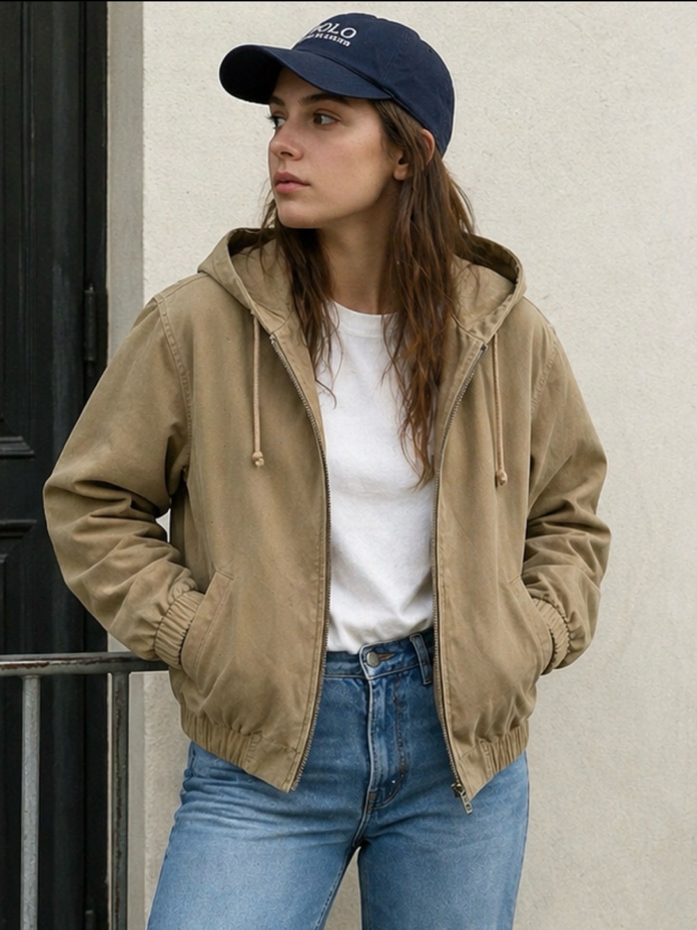 Le Lis Hooded Utility Jacket in Khaki 90’s preppy minimalist small